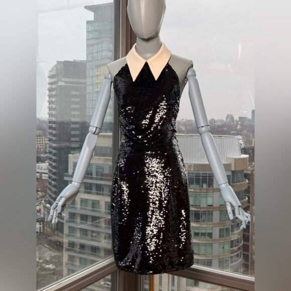🆕 BRONX & BANCO 🧿 NWOT Wednesday Black Sequin Halterneck Mini Dress Sz L US 8 - Picture 2 of 15